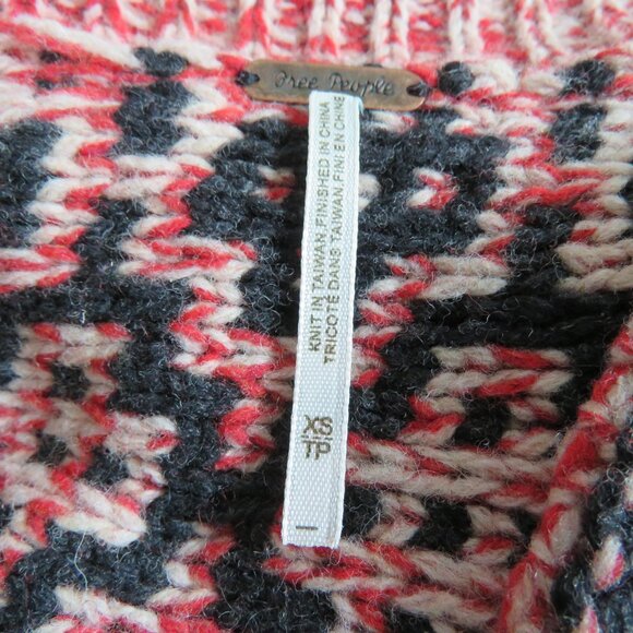 FREE PEOPLE Aztec Knit Wool Blend Open Back Cardigan Blue Red Boho - Size XS - Picture 11 of 12